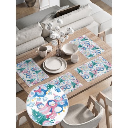 A set of napkins for setting the table "Family of Snowmen", rectangular, rounded edges, size 30x46 cm, 4 pcs-1