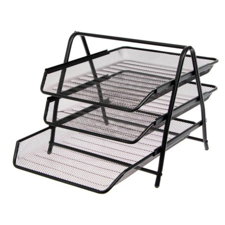 Horizontal paper tray, 3 Brauberg Germanium compartments, metal mesh, black-4