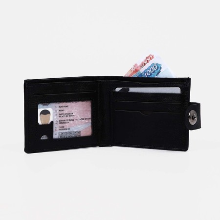 Male purse for magnet, department for bills, for maps, for coins, black color-3