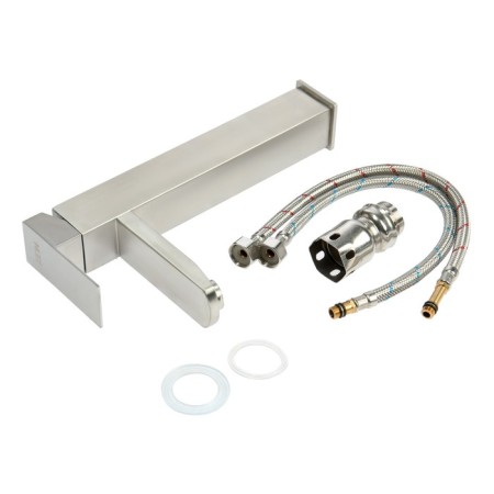 Sink mixer Zein ZS-4, high, square, cartridge 35 mm, stainvated. Steel, satin-6