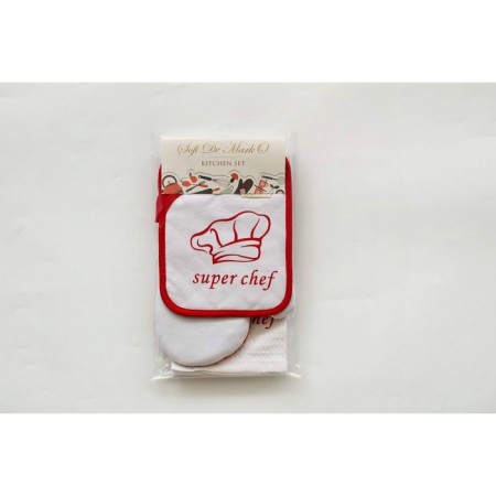 Kitchen CHEF: take, mittens, towel 38x63 cm, red color red-3