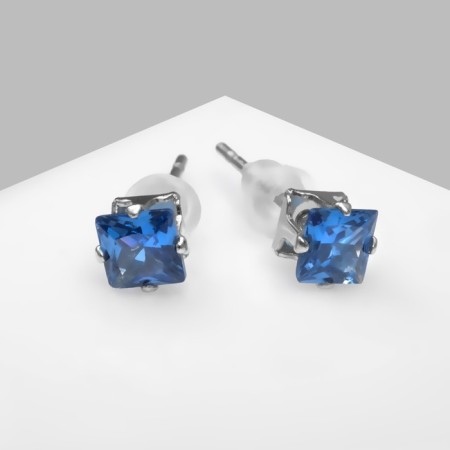 Earrings with rhinestones "Pusets" radiance, square, d = 0.4, blue color in silver-2