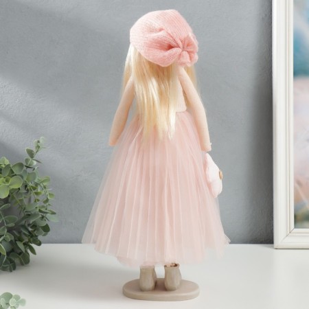 Interior doll "Baby in pink, with a flower, with long hair" 41.5x14.5x16 cm-2