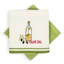 Set of kitchen towels, size 40x60 cm, ecru-green color 2 pcs