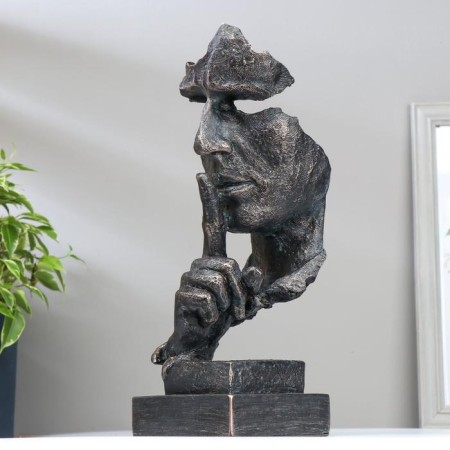 Souvenir Polystone "Male Face - Silence" Blaged Copper 34x12x11 cm-4
