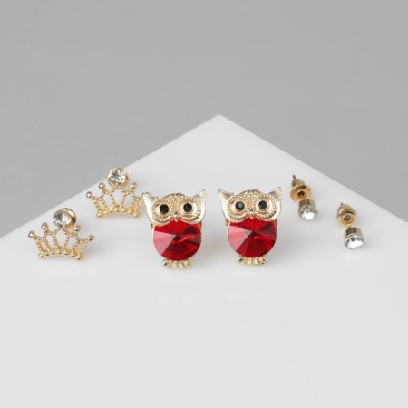 Pusets 3 pairs "owl and crown", the color is red-white in gold-1