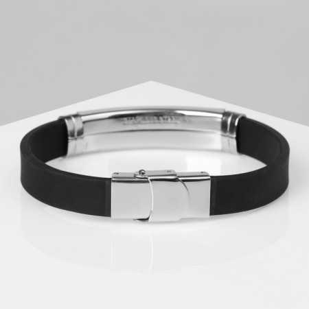 Bracelet Unisex "Style" rectangle with a pattern, black color with silver, 23 cm-2