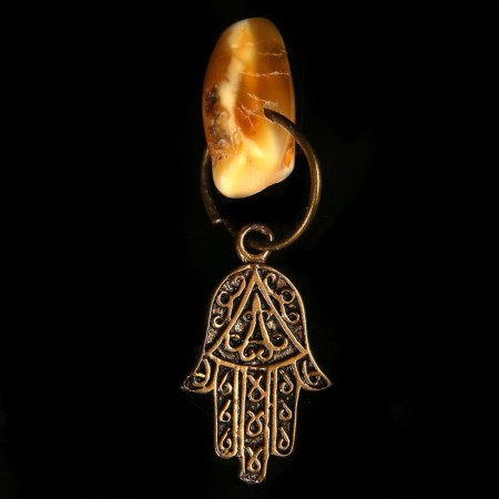 Hamsa-Talisman keychain, natural amber-2