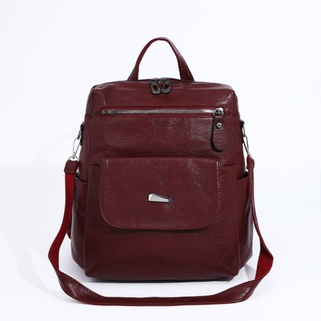 Women's backpack made of artificial leather with lightning, 2 pockets, burgundy color-1