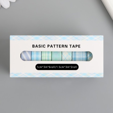 Adhesive tape Paper "Blue Cage" width 1; 1.5 cm winding 3 m set 8 pcs-4