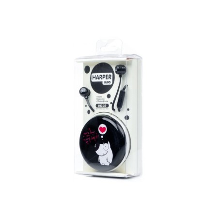 Harper Kids HK-39 headphones, wired, vacuum, microphone, 3.5 mm, 96 dB, case, black-1