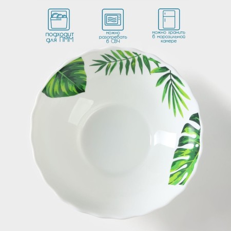 The plate deep shade "Fern sheet", 600 ml, d = 17.5 cm, glass ceramic, white color-1