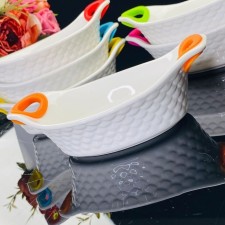 A set of oval Lenardi salad bowls, with handles, porcelain, length 17 cm, 6 pcs