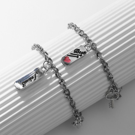 Bracelets "Demetrons" skate with keys, blue pink color in silver, 17 size-3