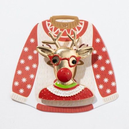 New Year! New Year's Brooch "Deer" in a sweater, colored in gold-3