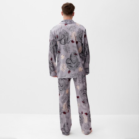 Pajama men's (shirt and trousers) kaftan "Dragon" size 52, gray-3