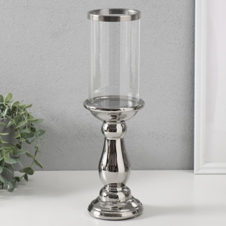 Ceramics candlestick, glass for 1 candle "Master" d = 8 cm silver 9.5x9.5x32 cm-1
