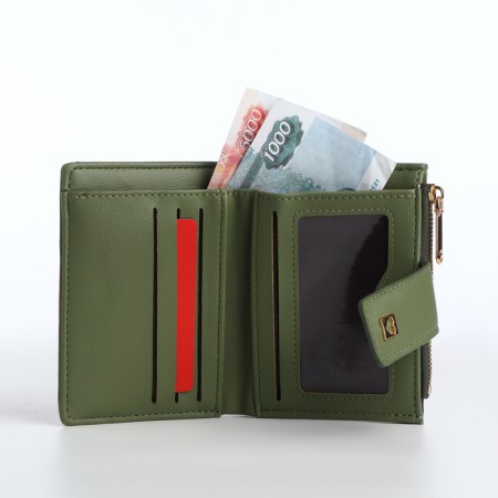 Women's wallet on the button, green color-5