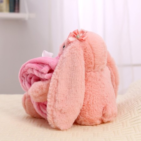 Soft toy with a blanket "Bunny", pink color-3