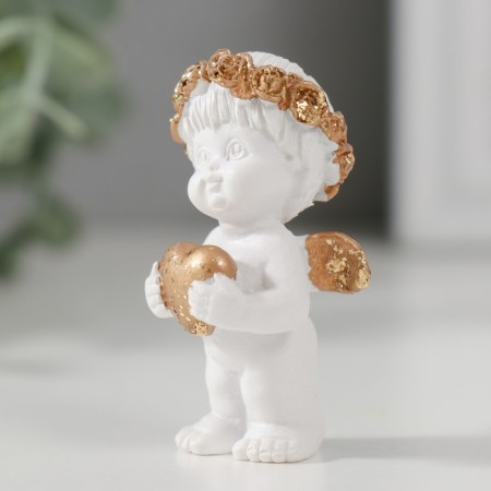Polystone souvenir "Angel in a wreath with a heart" White with gold 5.2x2.5x2.7 cm-3