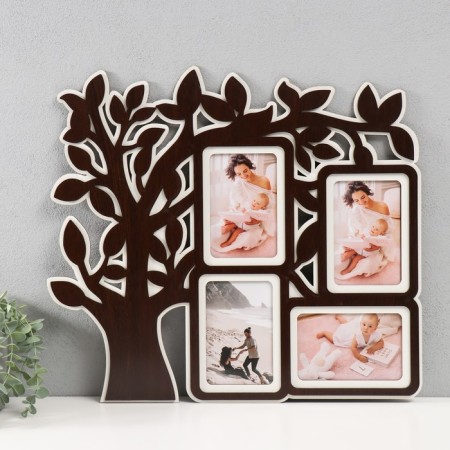 Photo frame LHDF "Tree" 46x51 in 4 photos 10x15 cm, col. Wenge-white (plastic screen)