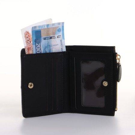 Women's wallet on the button, black color-4