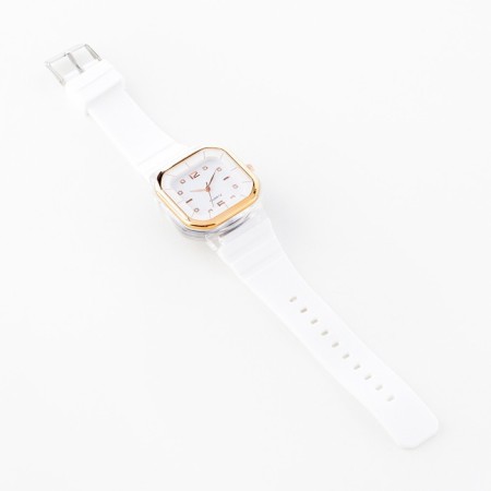 Women's watch, 4.1 x 4.1 cm, silicone strap, white-4