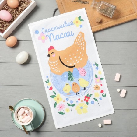 Catcelle kitchen. Dolyana "Happy Easter" 28x46 cm, Rogozhka, 100% HL, 160g/m2