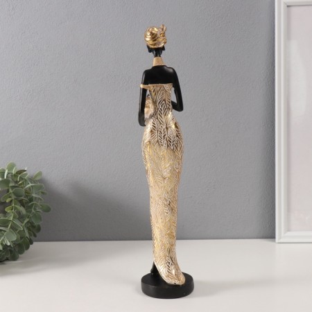 Souvenir Polystone "African in a dress with leaves, with a pot" Gold 8.5x8x39 cm-2