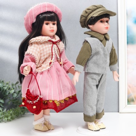 Doll Collectible couple "Julia and Igor, Pink strip" set 2 pcs 40 cm-1