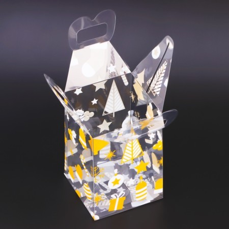 New Year. Box Gift New Year folding PVC "Christmas trees" 9 x 9 x 13 cm.-3