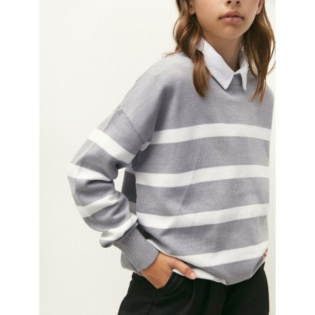 Sweater Knitted Children's Amarobaby Strip, Height 140 cm, Gray Color-7