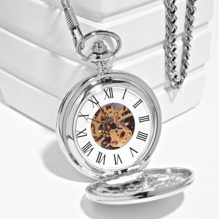 Pocket mechanical clock "Skeleton", chain L-35.5 cm, D-4.7 cm