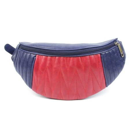 Female waist bag, outer pocket, red/blue