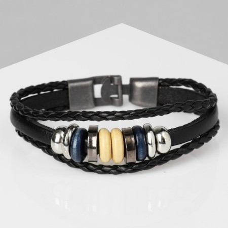 Bracelet Unisex "Style" disks, black color with gray metal, 21.5 cm