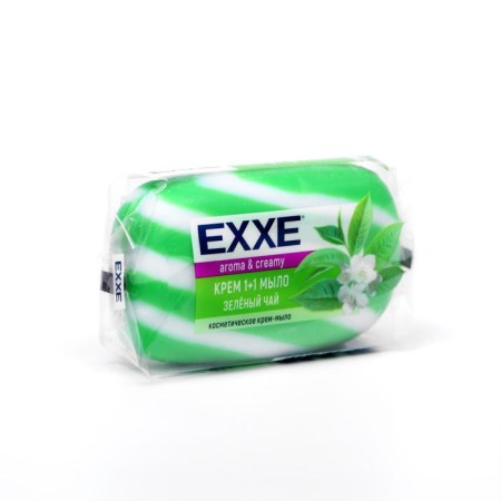 Cream-soap Exxe, 1+1 "Olive oil", green striped, 80 g-1