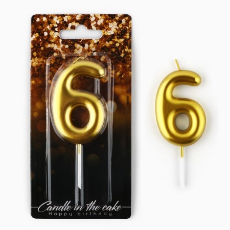 Candle for the cake, number "6", gold, 4 x 10 cm.-1