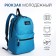 A backpack with a zipper, external pocket, dark blue color