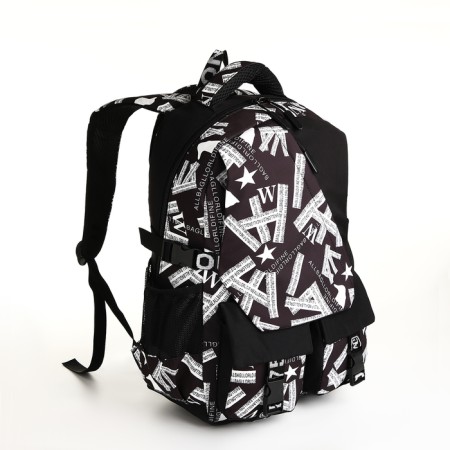 School backpack of textiles with lightning, external pocket, black color-2