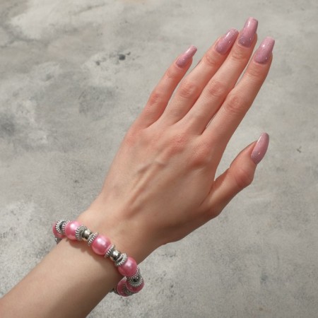 Bracelet Pearl "Bead" ball No. 12, pink color in silver, d = 6 cm-1