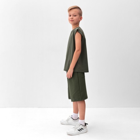 A set for a boy (T -shirt and shorts) minku, Khaki color, height 134 cm-2