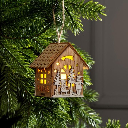 Christmas tree toy "House with children", from batteries, glow warm white
