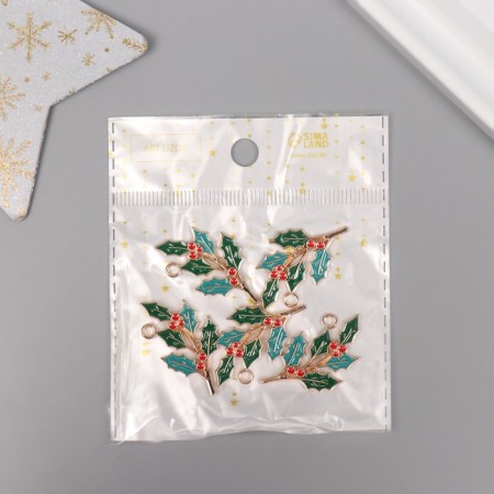 Decor for creativity metal, enamel "Branch of mountain ash" 3.3x1.9 cm-3