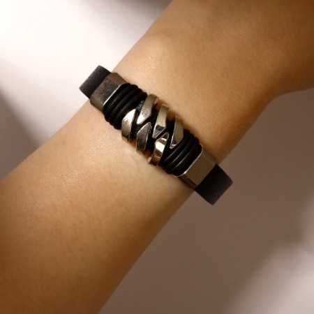 Unisex Bracelet "Power" Spit, black color with silver, 22 cm-3