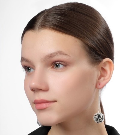 Hanging earrings “wandered car”, black color in silver, 6.5 cm-3