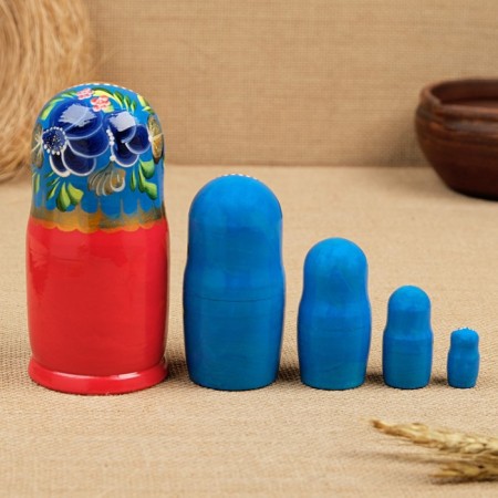 Nesting doll "red sundress, blue flowers", 5 puppet-1