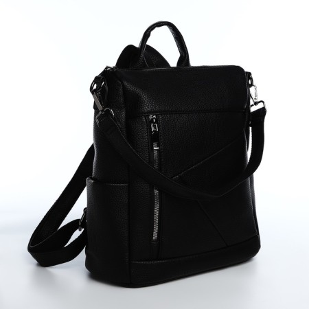 Women's backpack made of artificial leather with lightning, 4 pockets, black color-3