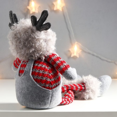 Interior doll "Boy in a hat with horns, gray-red" long legs 54x17x11.5 cm-2