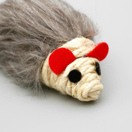 A toy for cats "Gray Mouse" with a muzzle of sisal, 8 cm-3
