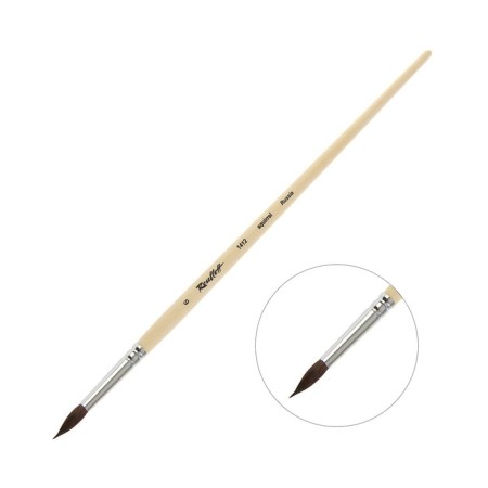 Squirrel brush round, rubloff series 1412 No. 6, elongated handle is saturated with varnish, white clip